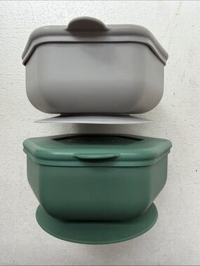Tiny Twinkle Baby Bowls Hexagon Silicone Suction Snack Containers Green & Gray